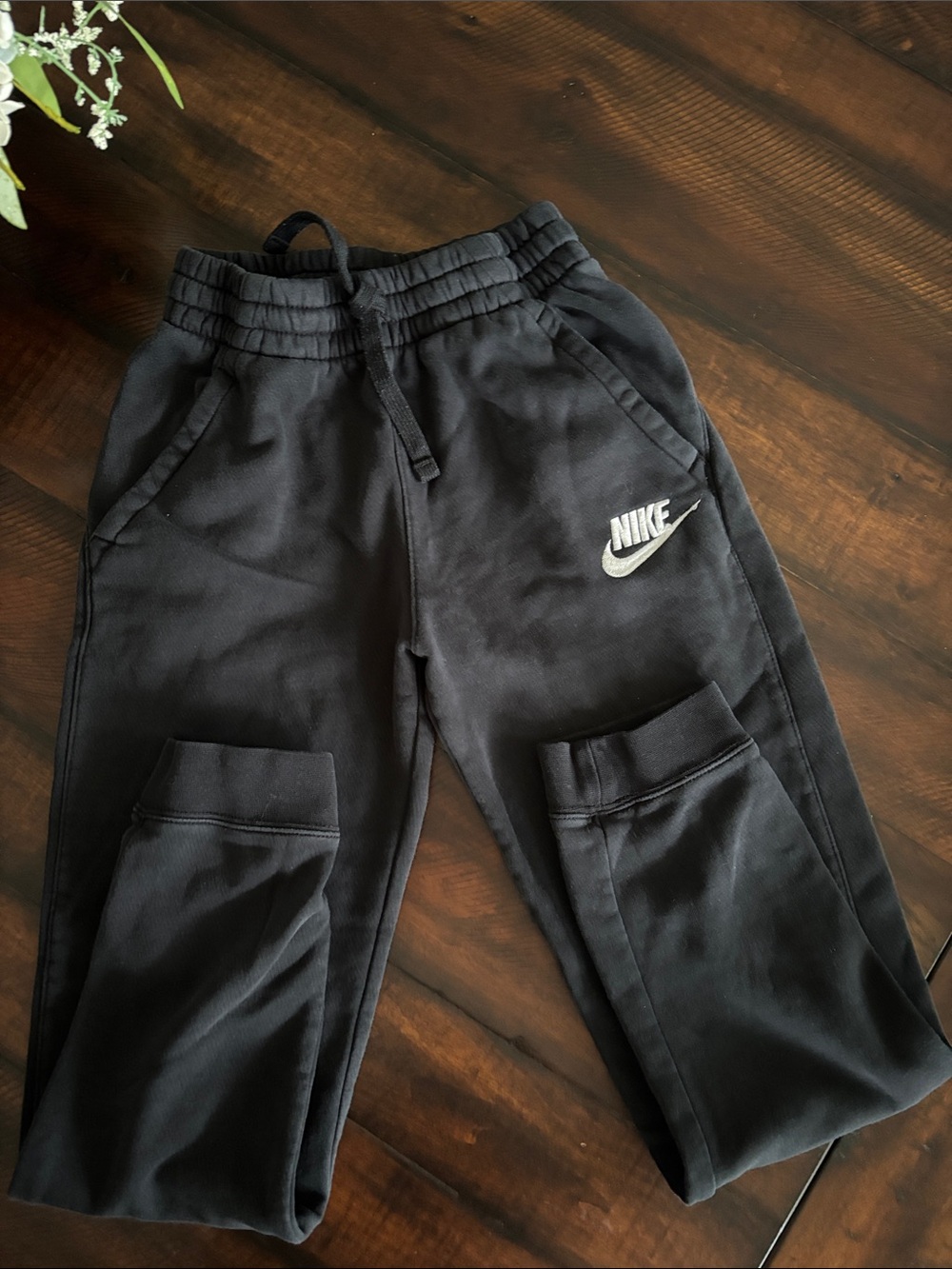 Nike Black Kids Jogger Sweatpants with White Logo